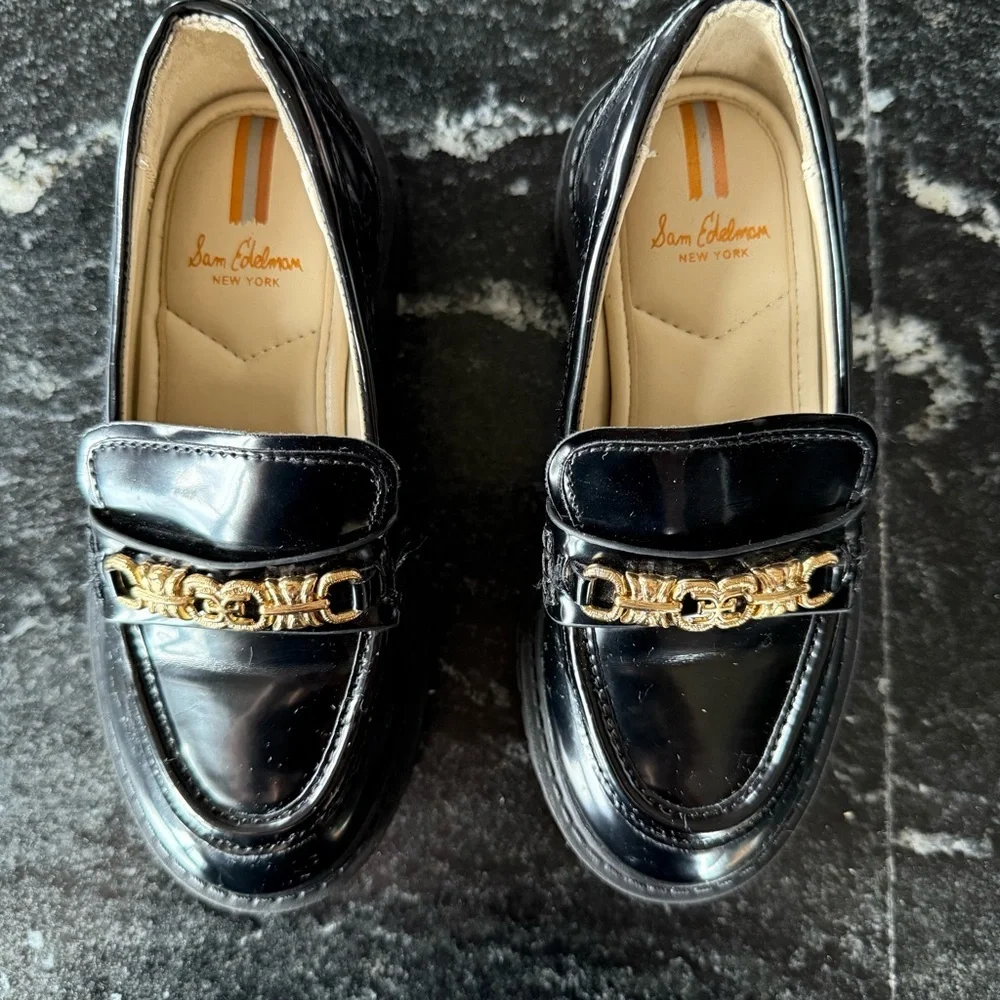 Sam Edelman Black and Gold Patent Dress Loafers Toddler Girl Size 11